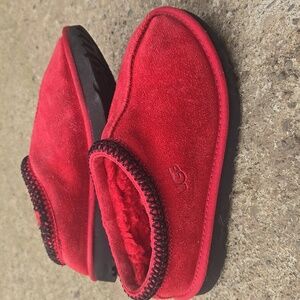 UGG Red Suede Shearling Slip-On Slippers